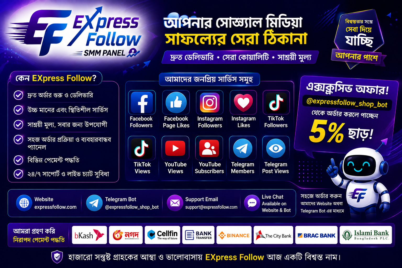 EXpress Follow: আপনার সোশ্যাল মিডিয়া বৃদ্ধির বিশ্বস্ত SMM প্যানেল